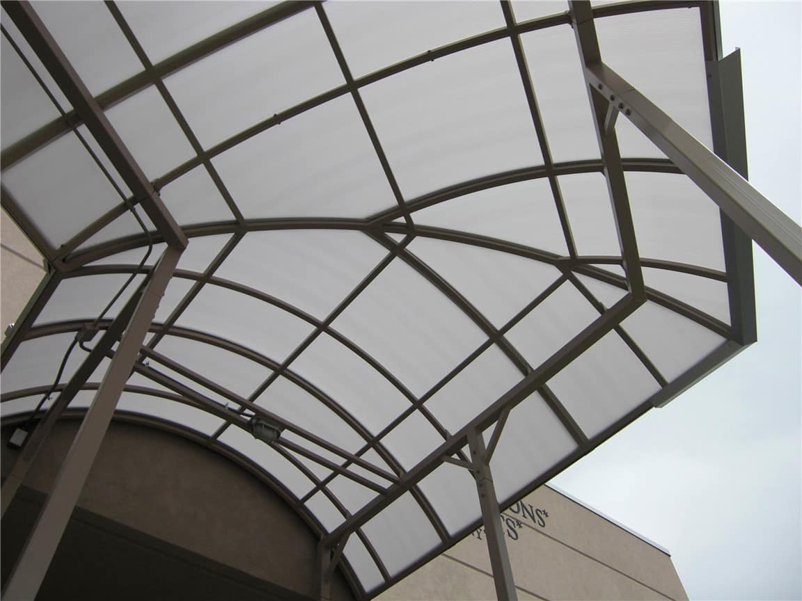 metal entrance canopy curved corner