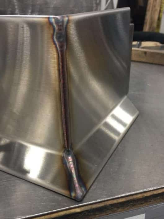 Welded Stainless Cove Base Corner before finishing